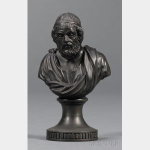 Miniature Wedgwood and Bentley Black Basalt Bust of Homer