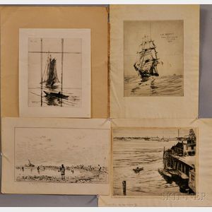Four Prints of Ships and Ocean Scenes: Including Charles Herbert Woodbury (American, 1864-1940),The Ebb Tide