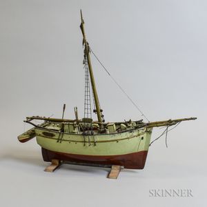 Primitive Carved and Painted Wood Ship Model of the Jenny
