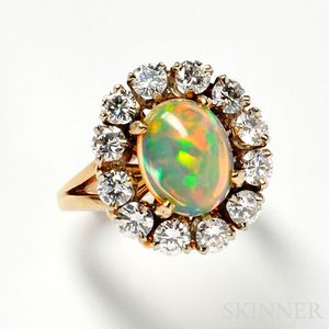 14kt Gold, Opal, and Diamond Ring