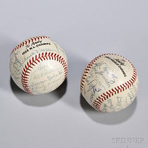 Two 1953 New York Team-signed Baseballs, one signed by members of the American League and World Series Champion New York Yankees includ