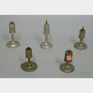 Five Small Pewter Fluid Lamps