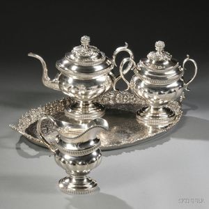 Three-piece William Thomson Coin Silver Tea Service