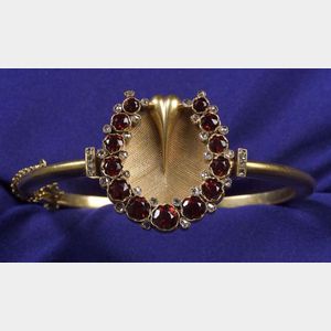 Antique 18kt Gold, Garnet and Diamond Horseshoe Bangle Bracelet