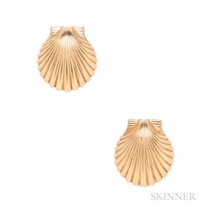 Tiffany & Co. 14kt Gold Scallop Shell Screw-back Earrings