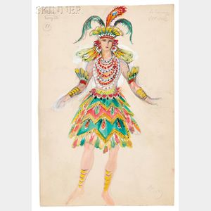 Mstislav Valerianovich Dobuzhinski (Russian/Lithuanian, 1875-1957),Costume Design for Le Sauvage Variante from Mademoiselle Angot, 194