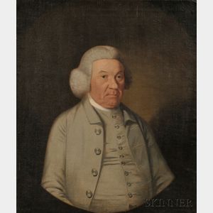 American/Anglo School, 18th Century Portrait of an Elderly Gentleman, Wearing a Powdered Wig and Gray Suit.