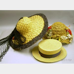 Two 1930s Lady's Straw Hats and a Man's Brigham-Hopkins Co., Baltimore Straw Boater