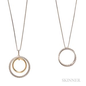 Two Sterling Silver and 14kt Gold Pendant Necklaces, David Yurman
