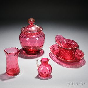 Four Pieces of Cranberry Glass Tableware