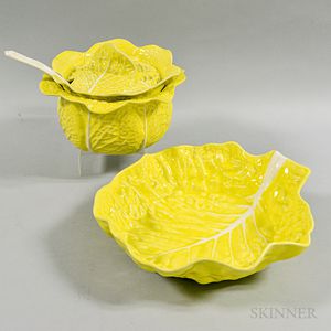 Portuguese Yellow Cabbage Ceramic Lidded Tureen and Bowl. 