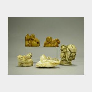 Five Japanese Carved Ivory Netsuke.