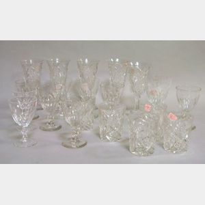 Twenty-one Pieces of Colorless Cut and Pressed Glassware