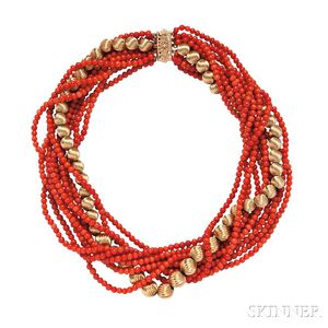 Coral and Gold Bead Necklace