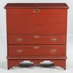 Red-painted Blanket Chest over Two Drawers