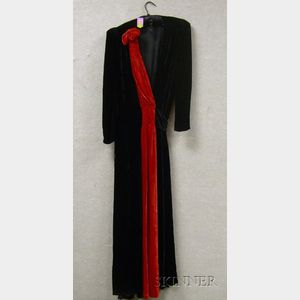 1930s-40s Black Silk Velvet Evening Dress