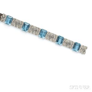 Platinum, Aquamarine, and Diamond Bracelet
