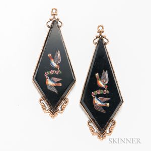 Pair of 14kt Gold-mounted Micromosaic Drops