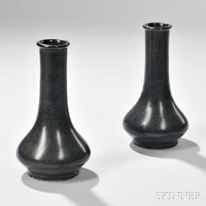 Pair of Black-glazed Bottle Vases