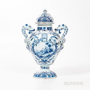 Delft Blue and White Vase and Cover