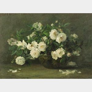 Elizabeth Hubbard (American, 19th Century) Still Life with White Roses