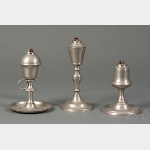 Three Pewter Whale Oil Lamps