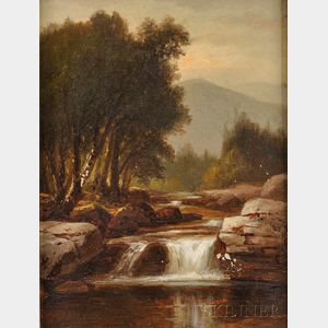 Benjamin Champney (American, 1817-1907) Landscape with Mountain and Waterfall.