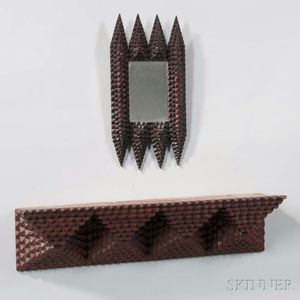 Small Tramp Art Mirror and a Wall Shelf