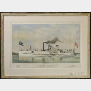 Framed J.H. Bufford Hand-colored Lithograph of the Steamship Edward Everett