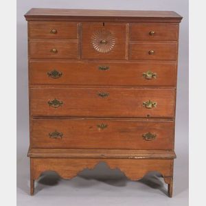 Queen Anne Pine Carved Tall Chest over Drawers