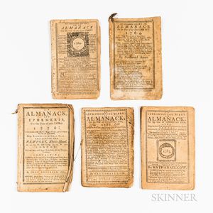 Five 18th Century New England Almanacks, One with Inscription Regarding the British Evacuation of Boston and One with Inscription Regar