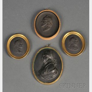 Four Wedgwood Black Basalt Portrait Medallions
