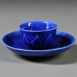 Blue Glazed Earthenware Tea Bowl and Saucer