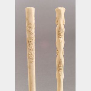Two Victorian Asian Carved Ivory-handled Parasols