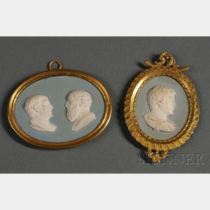 Two Wedgwood & Bentley Pale Blue Jasper Oval Portrait Medallions