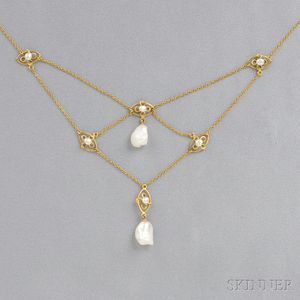 Art Nouveau 14kt Gold and Baroque Freshwater Pearl Necklace