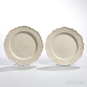 Two Staffordshire White Salt Glazed Stoneware King of Prussia Plates