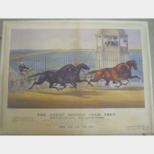 Unframed Currier & Ives Hand-colored Lithograph The Great Double Team Trot, 20 3/4 x 27 3/8 in.