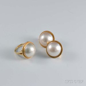 14kt Gold and Mabe Pearl Ring and Earrings