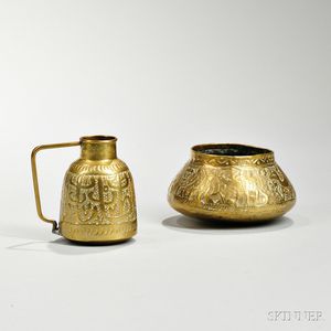 Two Hammered Brass Vessels