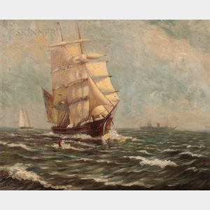 Marshall Johnson Jr. (American, 1850-1921) Sailing Vessel Passing a Buoy