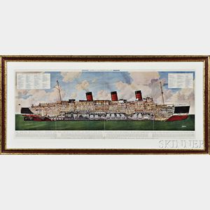 Gilt-framed Illustration of the R.M.S. Queen Mary