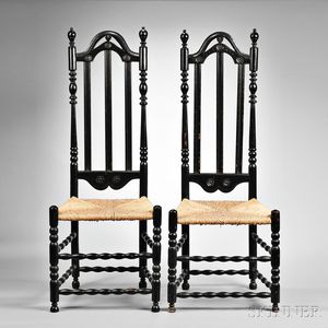 Pair of Tall Black-painted Bannister Back Side Chairs