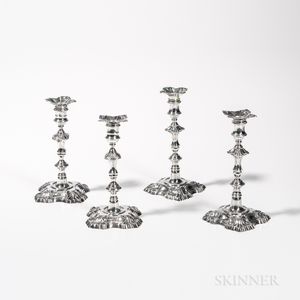 Four George II Sterling Silver Candlesticks
