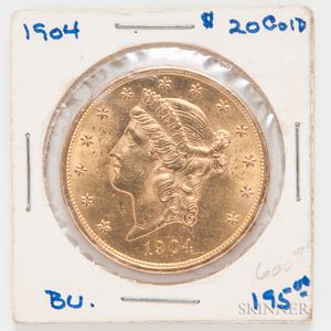 1904 $20 Liberty Head Double Eagle Gold Coin. 