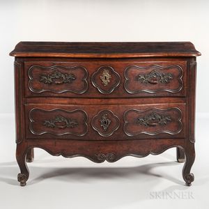 French Provincial Walnut Bow-front Commode