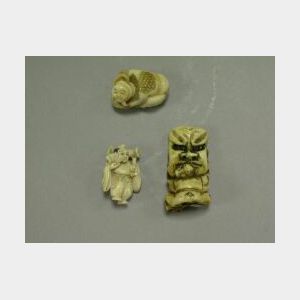 Three Japanese Carved Ivory Netsuke.