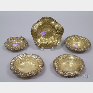 Five Sterling Silver Shallow Repousse Bowls