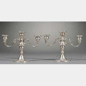 Pair of Small Gorham Weighted Sterling Three-light Convertible Candelabra