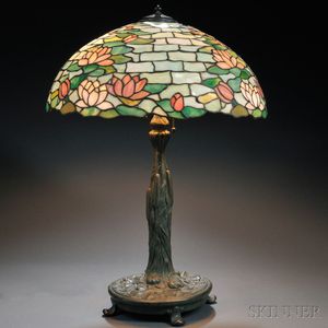 Mosaic Glass Water Lily Table Lamp Attributed to Wilkinson